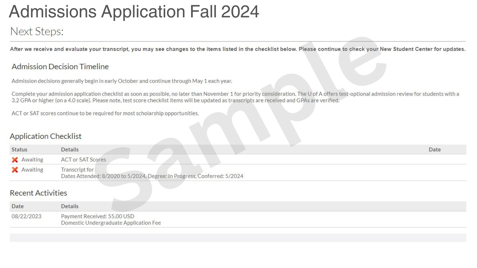 Check Application Status Screenshot